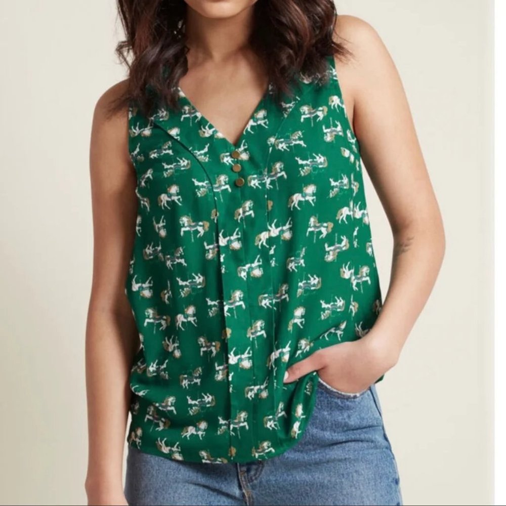 Modcloth Carousel Horse Sleeveless Blouse